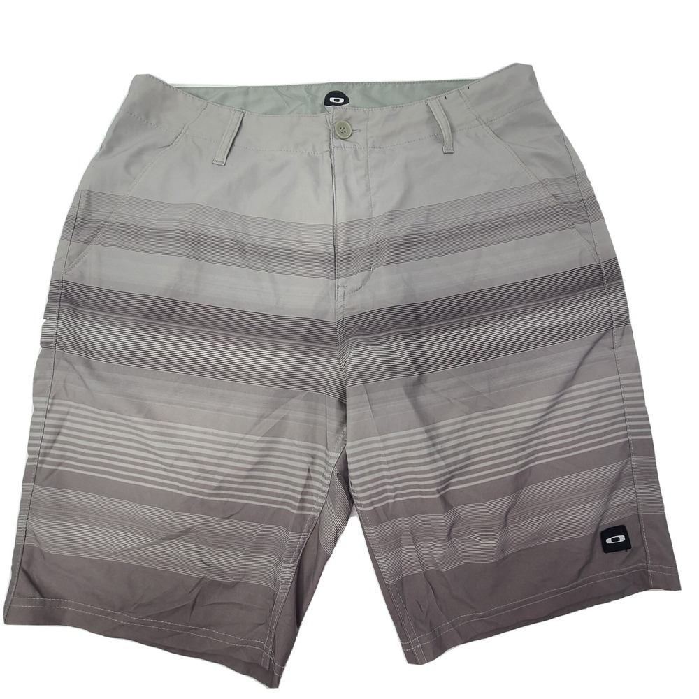 Oakley Mens Size 34 Board Shorts Swim Trunks Gray Stripped Stretch